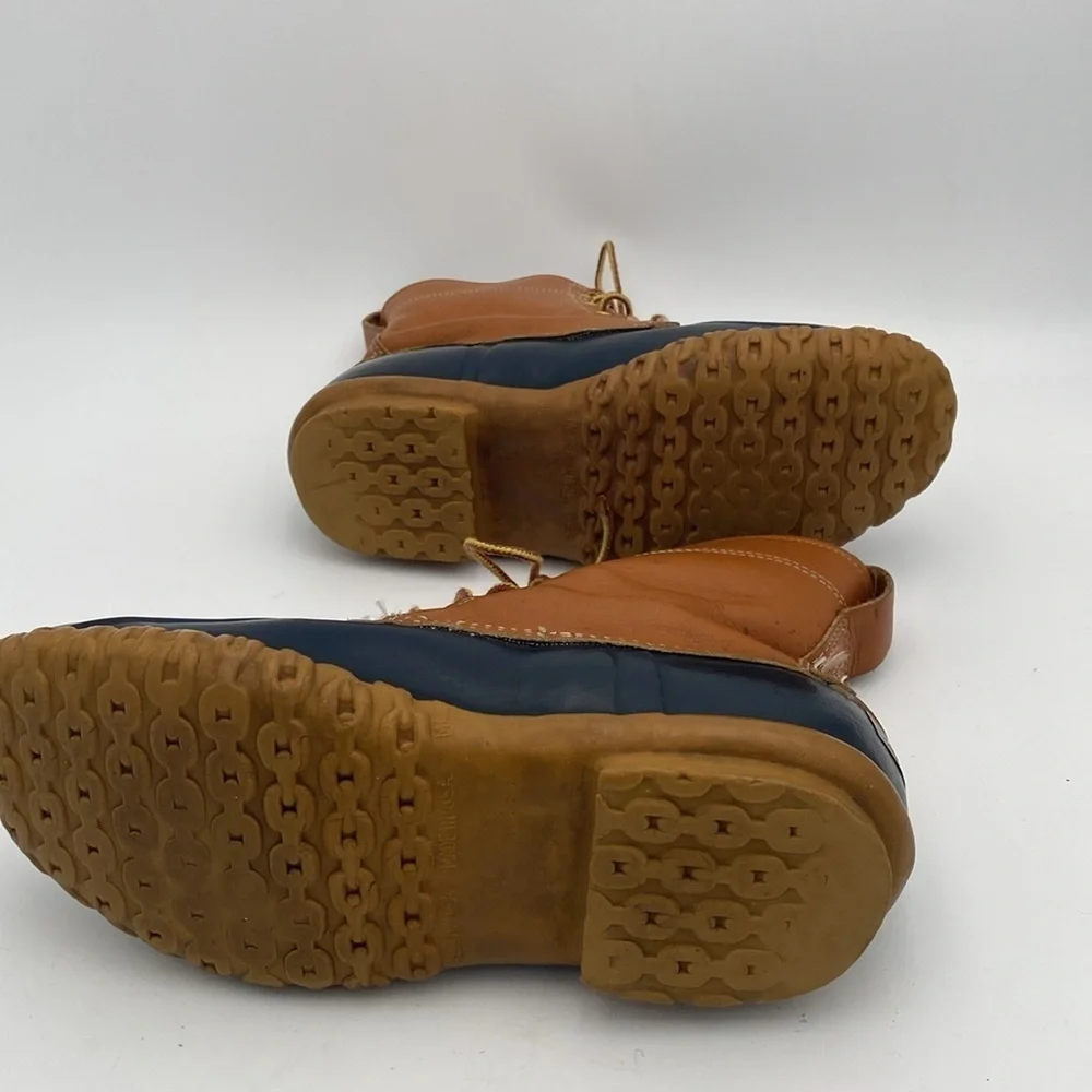 Vintage L.L. Bean Leather ankle Boots women 8 brown blue rain snow outdoor camp